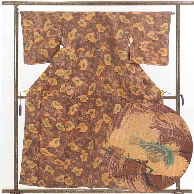 小紋 身丈158cm 裄65cm 前幅23cm 後幅30cm 袖丈49cm 正絹(シルク) レディース 袷仕立 秋冬春用 ピンク地 裄Mサイズ 未使用品 リサイクル リユース