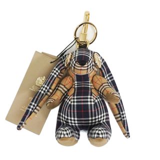 バーバリー(BURBERRY)のバーバリー チェック ラビット うさぎ チャーム コットン カーフスキン レザー ネイビー ベージュ 8003284 BURBERRY（新品・未使用品）(チャーム)