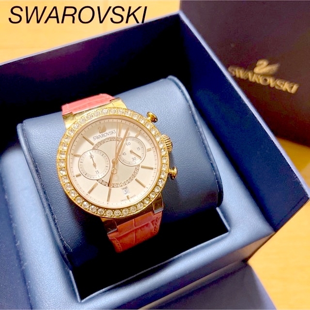 SWAROVSKI スワロフスキー 腕時計 ピンク クロノグラフ 稼働中 腕時計