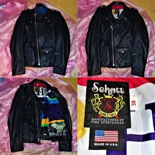 ショット(schott)のSCHOTT SOPHNETワンスターレザーライダースジャケットネイビー38(ライダースジャケット)