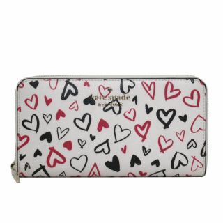 ケイトスペードニューヨーク(kate spade new york)の【新品】●ギフトBOX付!!● ケイトスペード 財布 長財布 kate spade ステイシー PVC スクリブル ハート プリント ボックス ラージ コンチネンタル ウォレット KA628 960(ホワイト系マルチ) アウトレット レディース(財布)