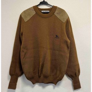 バーバリー(BURBERRY)の90s ヴィンテージ バーバリー レザーパッチ切替 ウール ニット セーター (ニット/セーター)