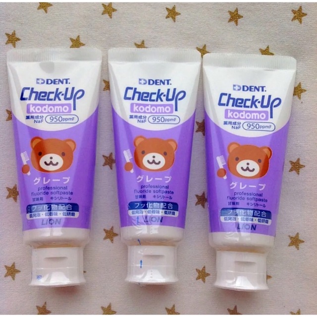 LIONチェックアップ こども 60g グレープ3本 こども歯磨き粉 コスメ/美容のオーラルケア(歯ブラシ/デンタルフロス)の商品写真