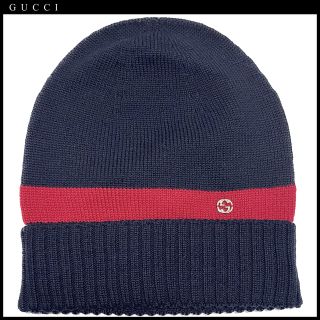 グッチ(Gucci)の新品グッチGUCCIウール　ニット帽子　メンズ　ネイビー#S(ニット帽/ビーニー)