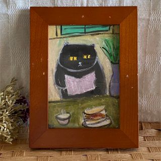 絵画 。原画【黒猫は漫画本を見て、美味しいお菓子を食べるつもりです】(絵画/タペストリー)