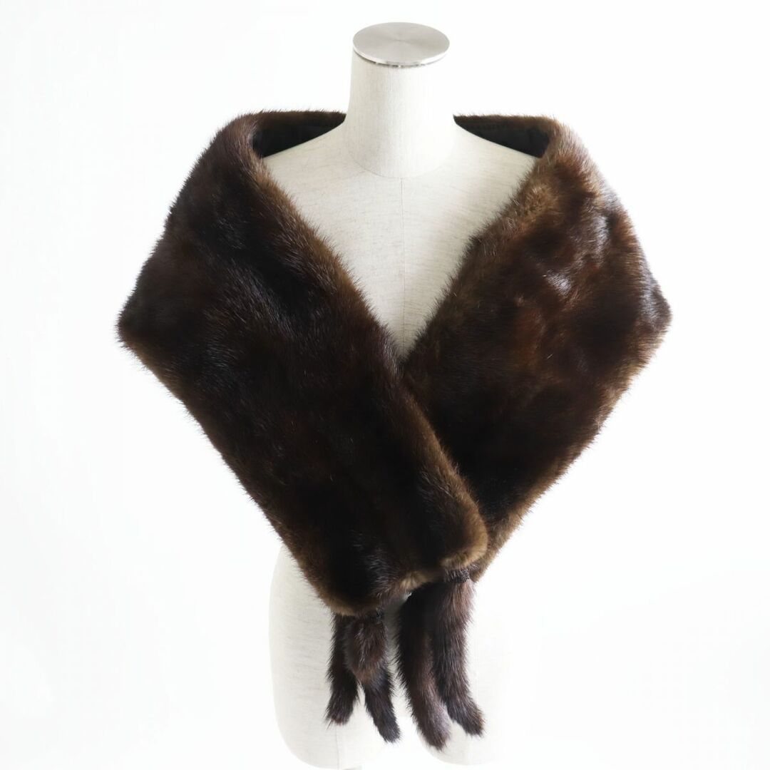美品☆MITSUKOSHI ミツコシ MINK パステルミンク 裏地花柄刺繍入り 本毛皮大判ショール/ティペット/ストール ブラウン 毛質柔らか◎