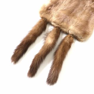 美品☆MITSUKOSHI ミツコシ MINK パステルミンク 裏地花柄刺繍入り 本毛皮大判ショール/ティペット/ストール ブラウン 毛質柔らか◎