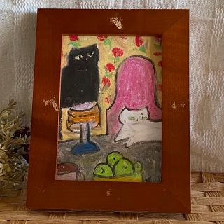 絵画 。原画【部屋の中で鬼ごっこをしている黒猫と白猫】(絵画/タペストリー)