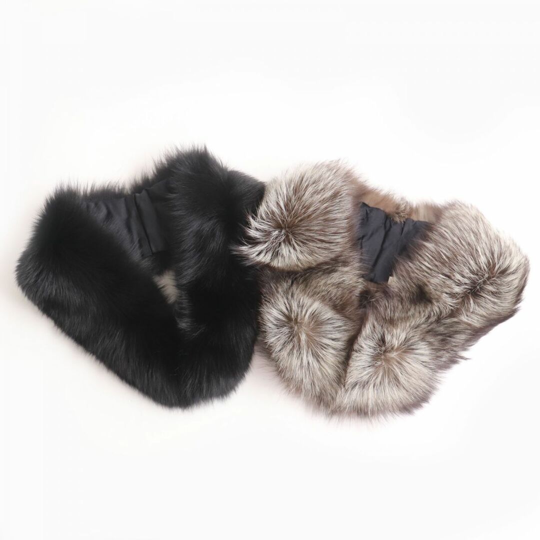 極美品☆FOX フォックス 本毛皮ティペット/ショール/ストール ブラック ...