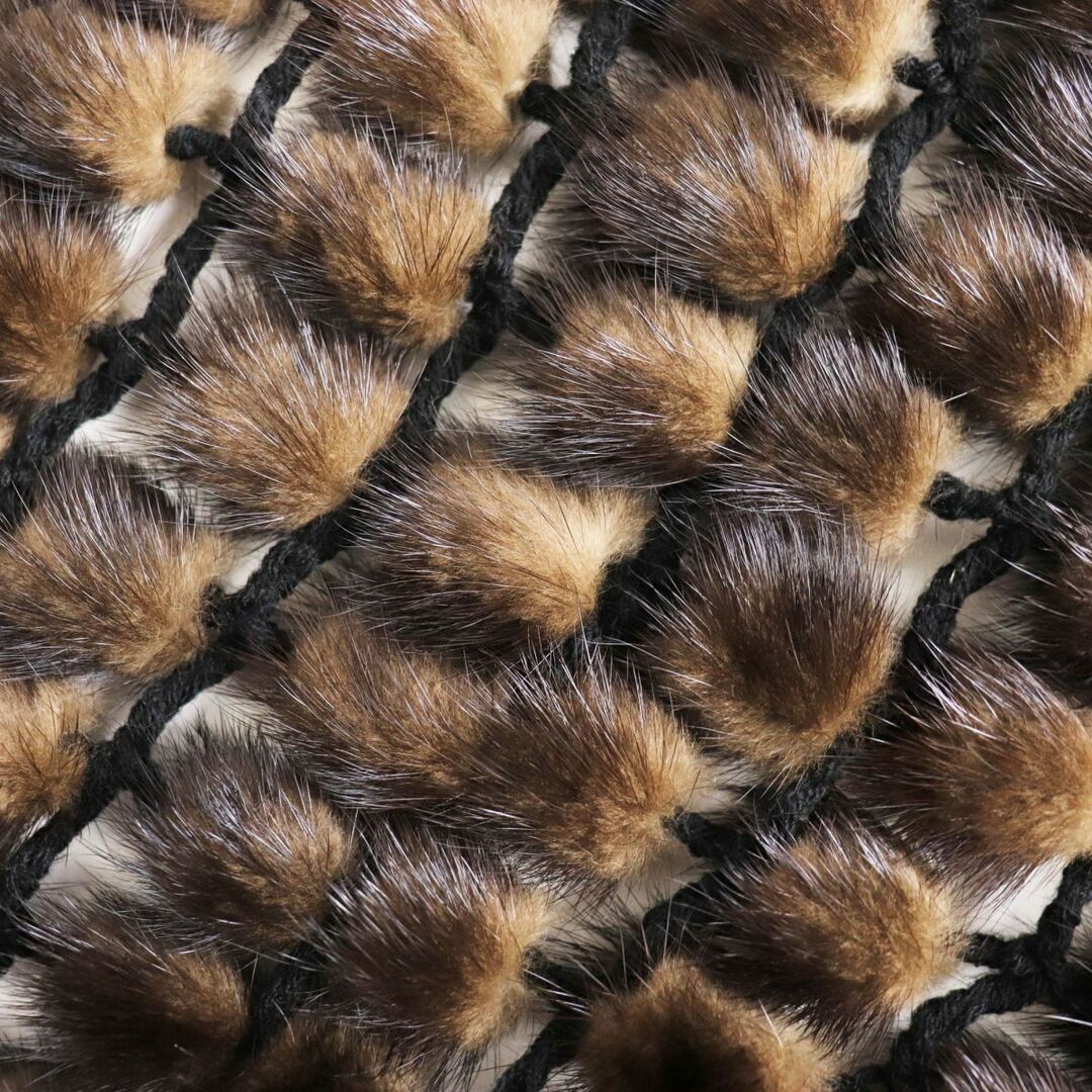 美品☆MITSUKOSHI ミツコシ MINK パステルミンク 裏地花柄刺繍入り 本毛皮大判ショール/ティペット/ストール ブラウン 毛質柔らか◎