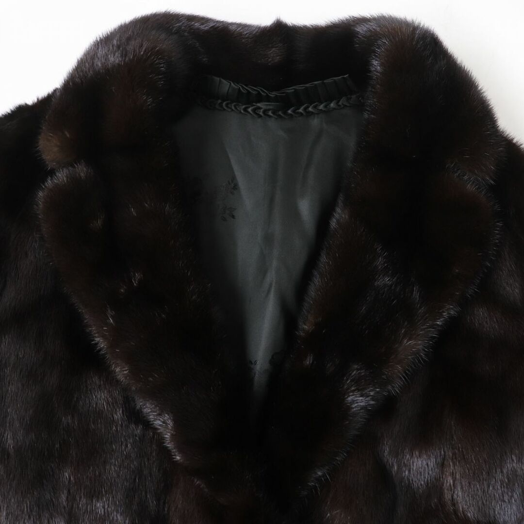 毛並み極美品☆MINK ミンク 裏地花柄刺繍入り 本毛皮コート ダーク