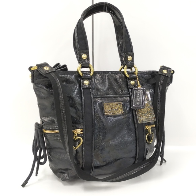 COACH - COACH ポピー 2WAY ショルダーバッグ レザー ブラック COACH - COACH ポピー 2WAY ショルダーバッグ レザー ブラック