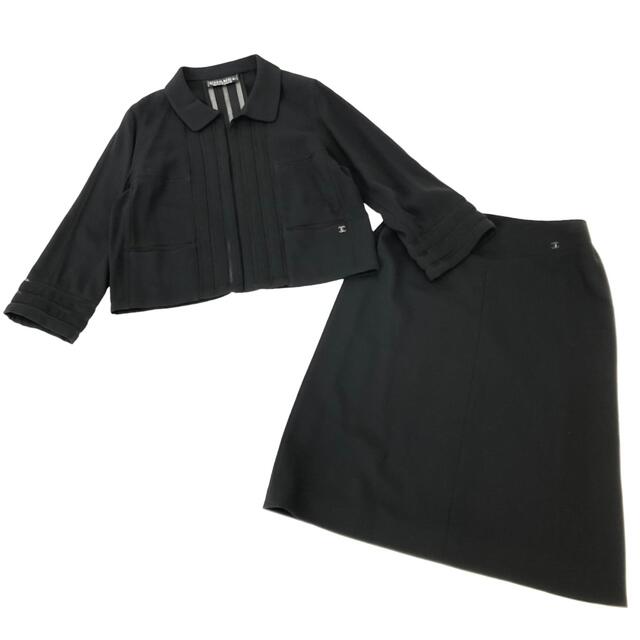 CHANEL - シャネル スカートスーツ ジャケット セットアップ 99P P13208 黒 フォーマル ウール100％