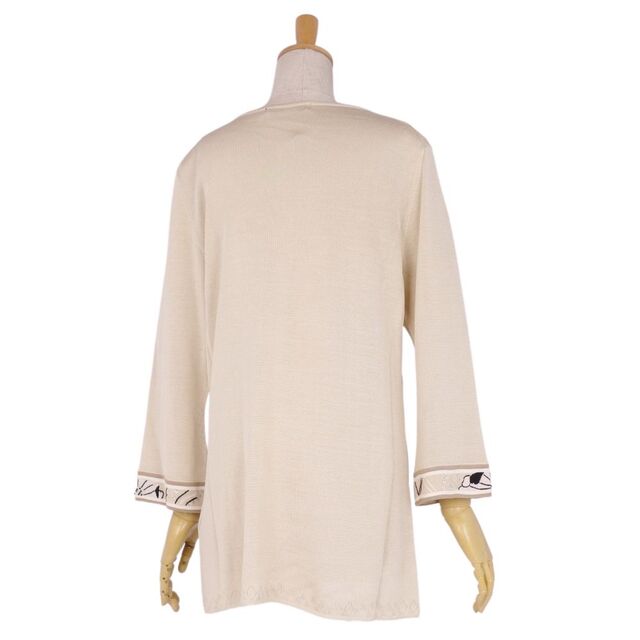 美品 レオナール LEONARD FASHION ニット セーター ロングスリーブ シルク 花柄 ラインストーン トップス レディース LL ベージュ