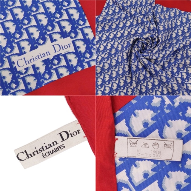 Christian Dior(クリスチャンディオール)の美品 Vintage クリスチャンディオール Christian Dior スカーフ トロッター 総柄 シルク100％ レディース ブルー/レッド/ホワイト レディースのファッション小物(バンダナ/スカーフ)の商品写真