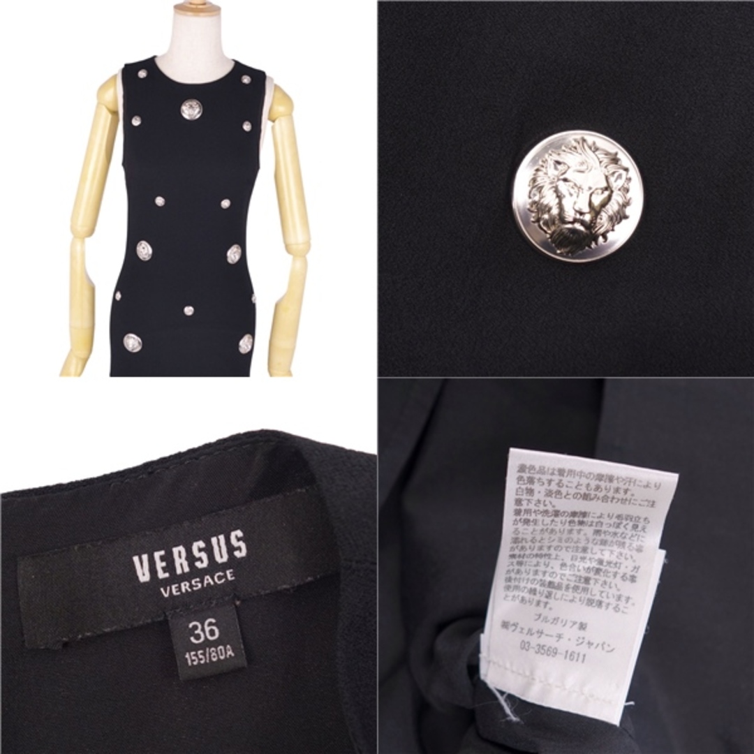 VERSUS(ヴェルサス)の美品 ヴェルサス VERSUS VERSACE ワンピース ドレス ノースリーブ ライオンボタン トップス 36(S相当) ブラック レディースのワンピース(ひざ丈ワンピース)の商品写真