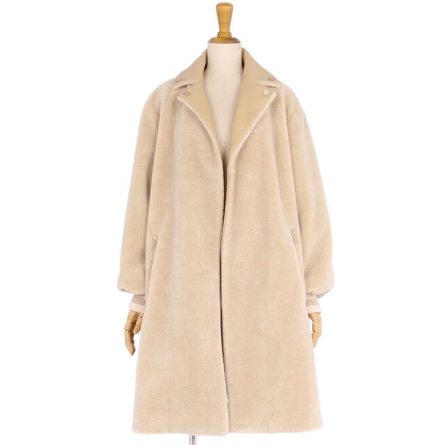 極美品 アルマーニ エクスチェンジ ARMANI EXCHANGE コート ロングコート ダブルブレスト ボア フェイクレザー アウター レディース XS ベージュ