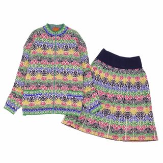 ミッソーニ(MISSONI)の美品 ミッソーニ MISSONI セットアップ スカートスーツ ジップアップブルゾン プリーツスカート ニット レディース M マルチカラー(スーツ)