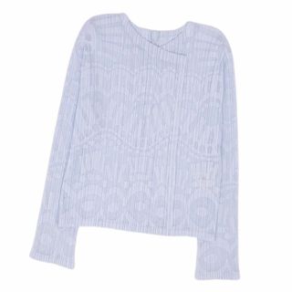 プレーンクロージング(PLAIN CLOTHING)の美品 プリーツプリーズ イッセイミヤケ PLEATS PLEASE シャツ ブラウス ロングスリーブ プリーツ 総柄 トップス レディース 4(LL相当) ブルー(シャツ/ブラウス(長袖/七分))