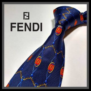 フェンディ(FENDI)の69【FENDI】フェンディ ネクタイ  紺×赤×黄×ロゴ(ネクタイ)