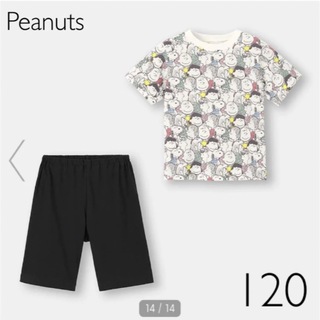 ジーユー(GU)のGU KIDS(男女兼用)ラウンジセット(半袖)Peanuts 120(パジャマ)