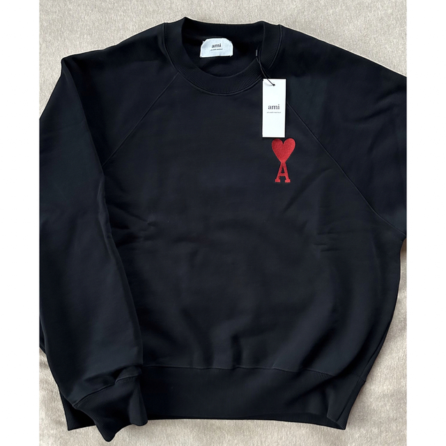 黒XXL新品 AMI Paris アミ ロゴ 刺繍 スウェット シャツ ブラック