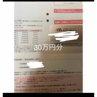 三越伊勢丹　株主優待カード　限度額30万円分(ショッピング)