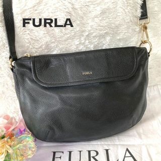 フルラ(Furla)の美品✨　FURLA　フルラ　ショルダーバッグ　レザー　ブラック　ゴールド(ショルダーバッグ)