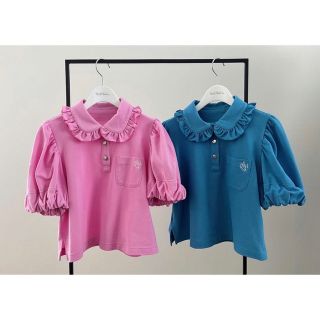 新品タグ付き】rosymonster フリルカラーパフポロシャツ 半袖 ピンクの