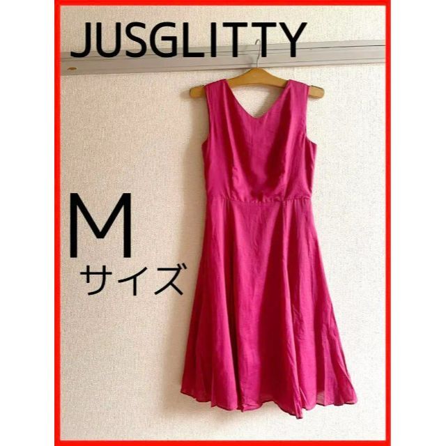 JUSGLITTY(ジャスグリッティー)の極美品！匿名配送！JUSGLITTY   Ｍ　ピンク　着痩せ　ワンピース レディースのワンピース(ひざ丈ワンピース)の商品写真