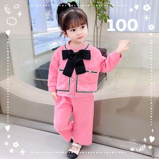 かわいい♡お洒落　ピンク　セットアップ　リボン付き　韓国　女の子　100(その他)