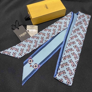 フェンディ(FENDI)のフェンディ  FENDI スカーフ バッグアクセ ヘアーアクセ 箱付き ブルー系(バンダナ/スカーフ)