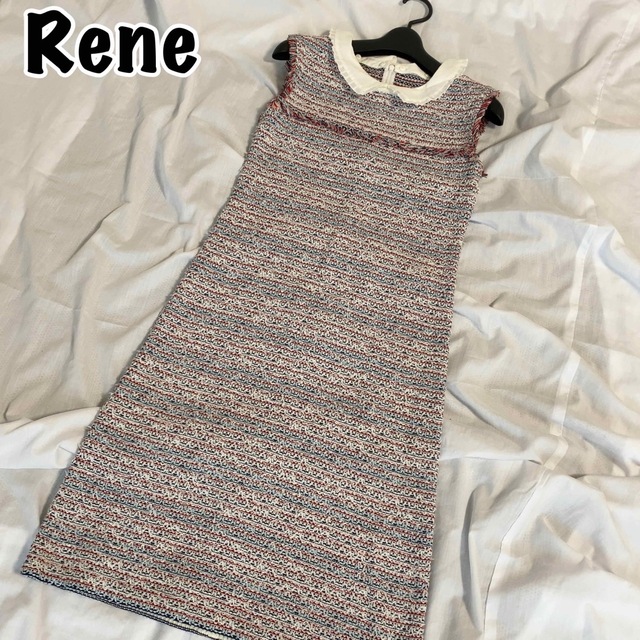 René(ルネ)の美品♪♪Rene ひざ丈ワンピース ノースリーブ サマーツイード 白襟 34 レディースのワンピース(ひざ丈ワンピース)の商品写真