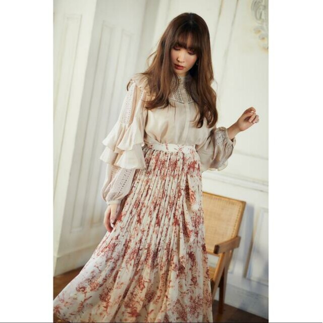 MカラーPleated Chiffon Long Skirt herlipto