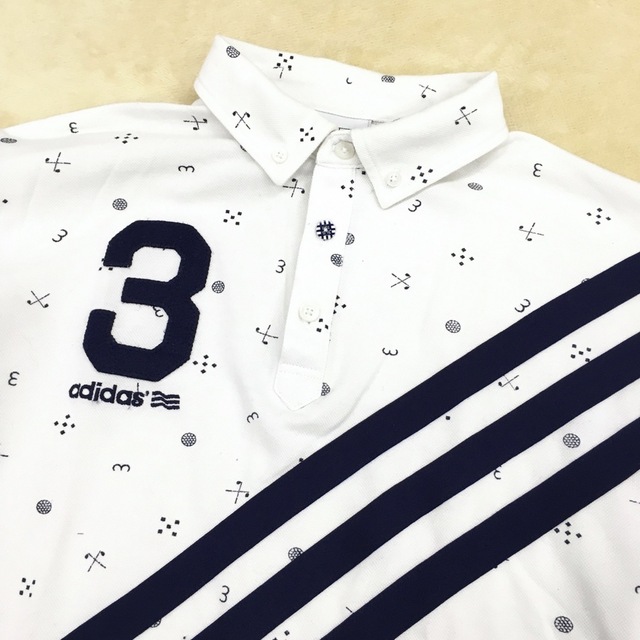 adidas ゴルフウェア 総柄 長袖ポロシャツ メンズM ホワイト 3