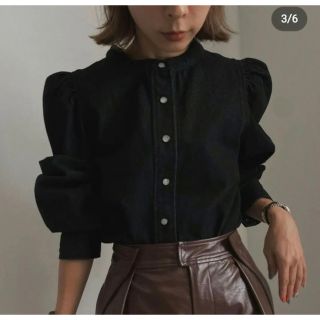 アメリヴィンテージ(Ameri VINTAGE)のDENIM POOFY BLOUSE ブラック(シャツ/ブラウス(長袖/七分))