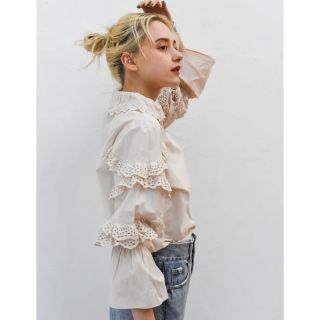 cotton lace blouse（pink beige） Caraサイズ(シャツ/ブラウス(長袖/七分))