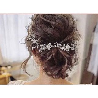 シルバー ヘッドドレス ブライダル ヘアアクセサリー 結婚式(ヘッドドレス/ドレス)