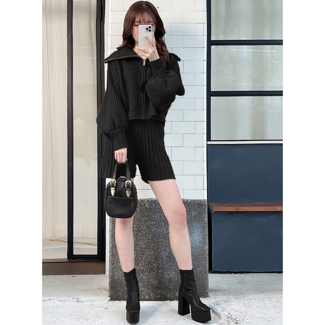 GRL - ビッグカラージップカーディガンXショートパンツニット GRL - ビッグカラージップカーディガンXショートパンツニット