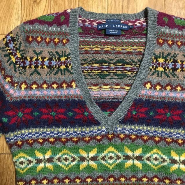 Ralph Lauren(ラルフローレン)の90s ラルフローレン HAND KNIT WOOL セーター グレー S レディースのトップス(ニット/セーター)の商品写真