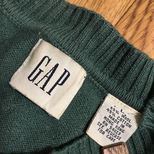 GAP - 80〜90s 香港製 OLD GAP 白タグ ウール ニットセーター 緑 Lの