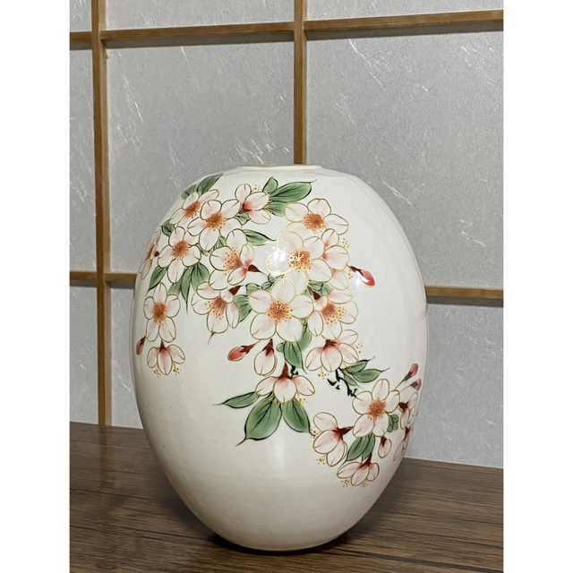 陶あん 花瓶 さくら 京焼 花器 花絵 陶芸 手描き *予告無しの削除有り