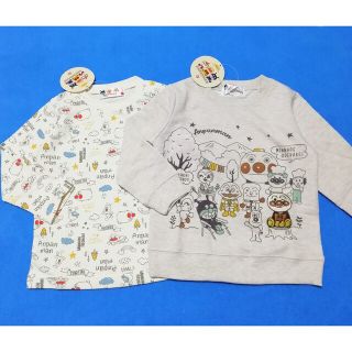 アンパンマン(アンパンマン)の新品　95cm　アンパンマン　春男の子長袖トレーナー　ベージュ×天気総柄(Tシャツ/カットソー)