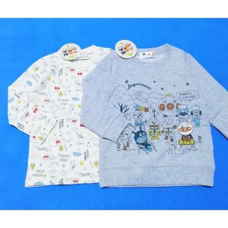 アンパンマン(アンパンマン)の新品　100cm　アンパンマン　春男の子長袖トレーナー　グレー×天気総柄(Tシャツ/カットソー)