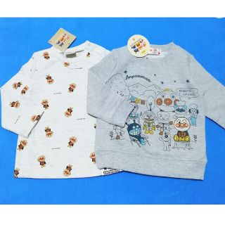 アンパンマン(アンパンマン)の新品　100cm　アンパンマン　春男の子長袖トレーナー　グレー×アンパン総柄(Tシャツ/カットソー)