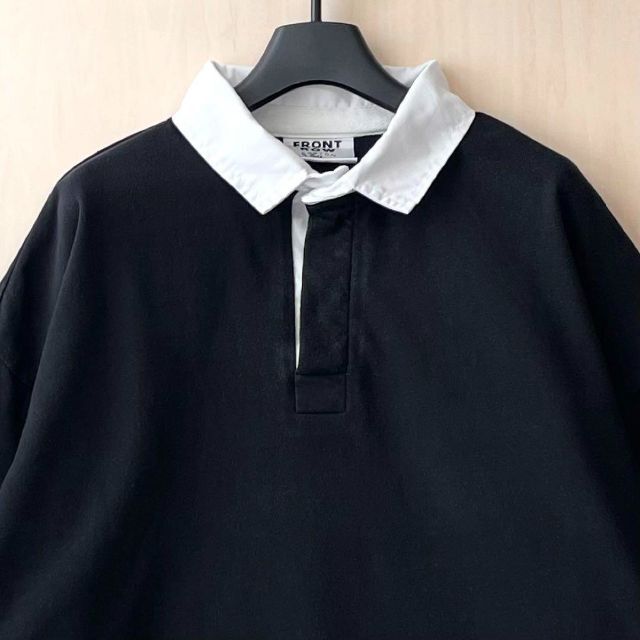 ラガーシャツ　肉厚　古着　バックプリント　モノトーン　渦巻きXL(LL) メンズのトップス(ポロシャツ)の商品写真