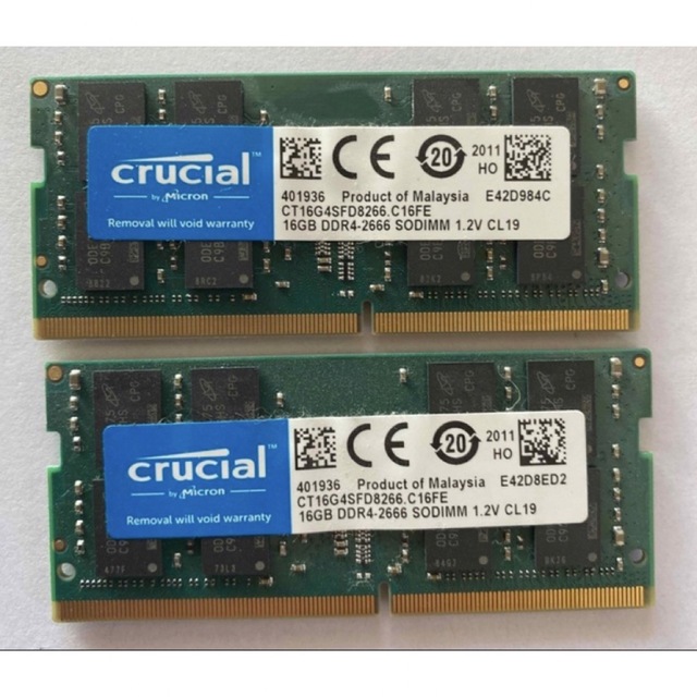 PCパーツCrucial 32GB(16GB×2枚) DDR4-2666 SODIMM