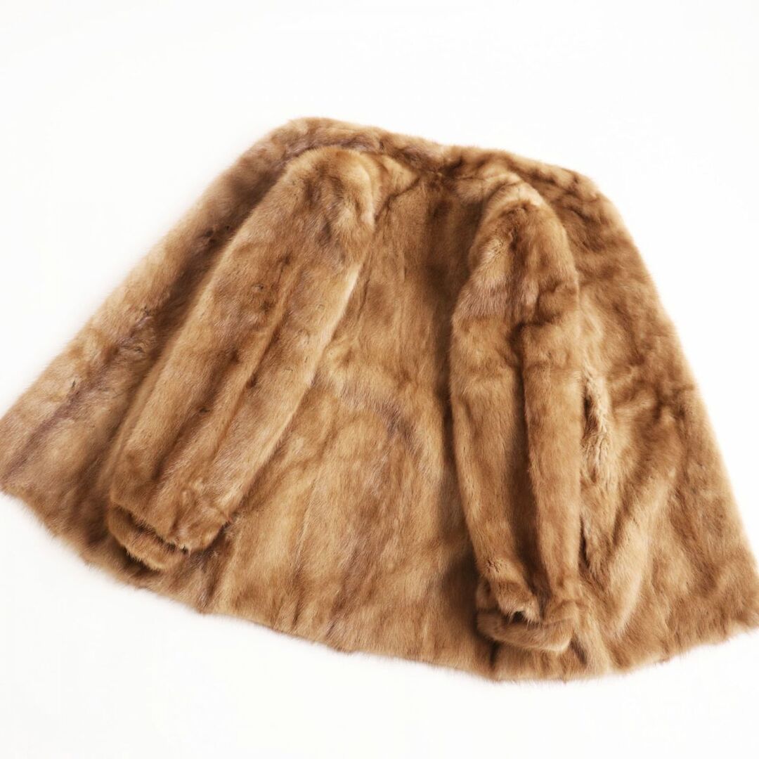 毛並み美品★MINK パステルミンク 本毛皮コート ライトブラウン 13号 毛質艶やか・柔らか◎