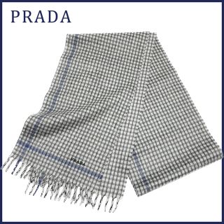 プラダ(PRADA)の新品プラダPRADAメンズ カシミア100％フリンジマフラー グレーチェック柄(マフラー)