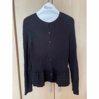 レッドヴァレンティノ(RED VALENTINO)のRED VALENTINO◆フリルレースペプラムカーディガン◆黒◆美品(カーディガン)